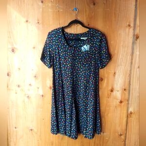 New York Studio Vintage Black Rayon & Multicolor Floral Patterned Romper